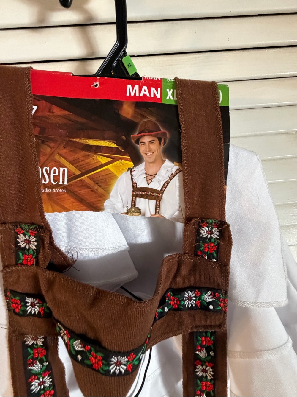 Men's Brown Lederhosen-Style Costume with White Shirt XL